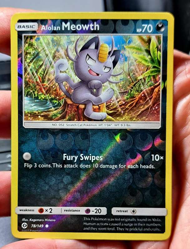 Pokemon Trading Cards - Alolan Meowth - 78/149 - Reverse Holo Sun & Moon (Base Set)  - NM