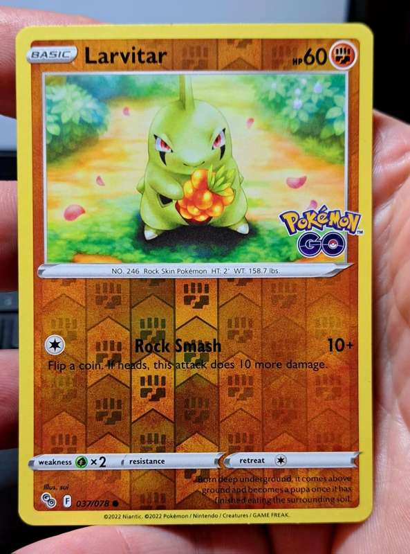 Pokemon Trading Cards - Larvitar - 037/078 - Reverse Holo - Pokemon Go Singles - NM