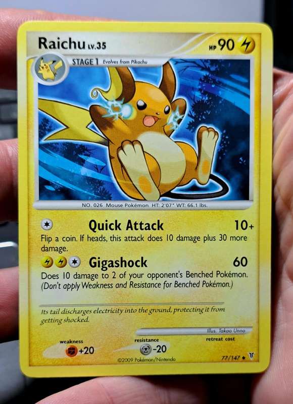 Pokemon Trading Cards - Raichu - 77/147 - Uncommon Platinum: Supreme Victors Singles - NM