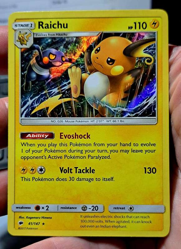 Pokemon Trading Cards - Raichu - 41/147 - Holo Rare Sun & Moon: Burning Shadows Singles - NM