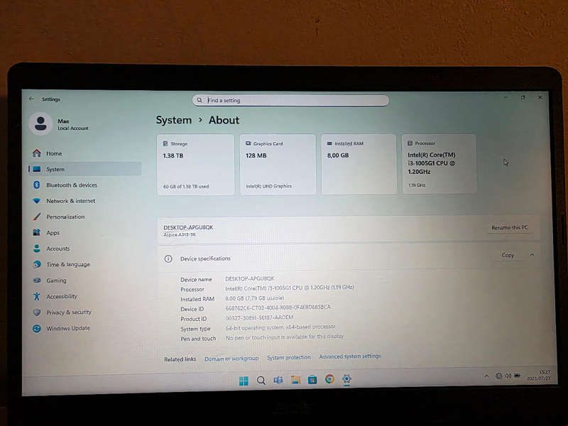 Laptop Acer i3 10th Gen, 8gb, 512gb Nvme, 1TB HDD