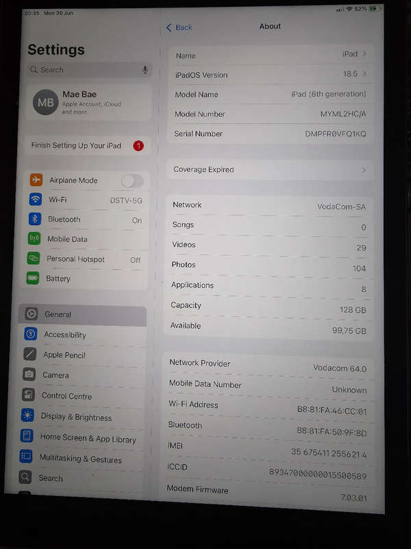 iPad 8th Gen 128gb Wifi & Cellular