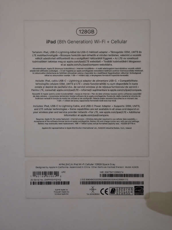 iPad 8th Gen 128gb Wifi & Cellular