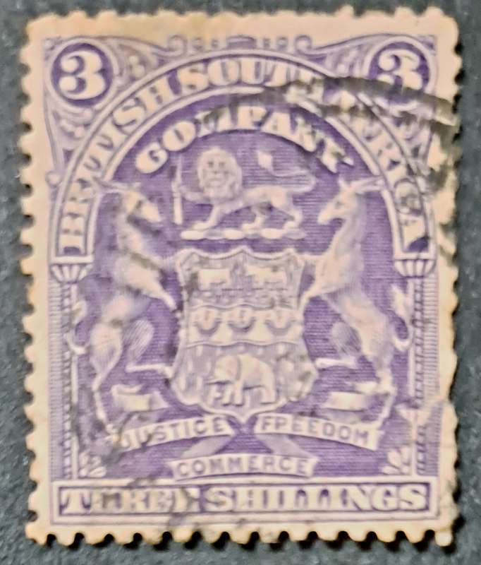 BRITISH SOUTH AFRICA COMPANY 3 SHILLINGS STAMP USED**7**