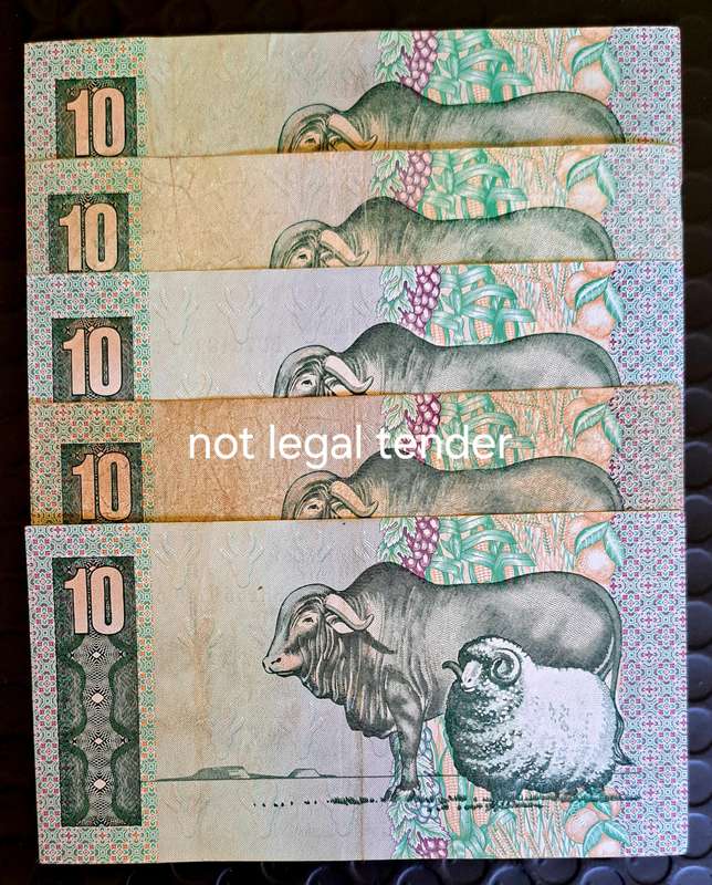5 x C L STALS R10 BANK NOTES ** VAN RIEBEECK WTM**.