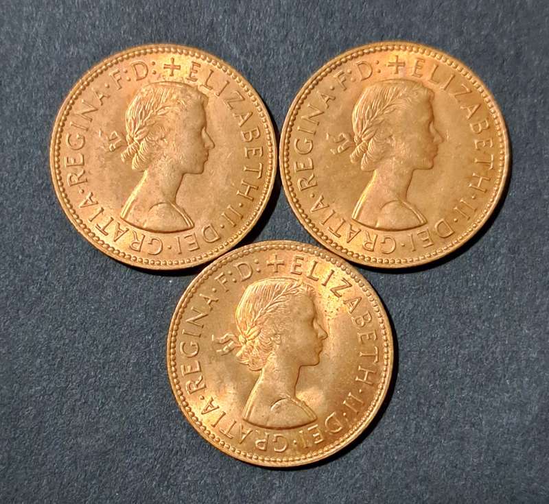 **1967 HALF-PENNY`S**  Q-ELIZABETH**  3 COINS **NEW* UNC* COINS **