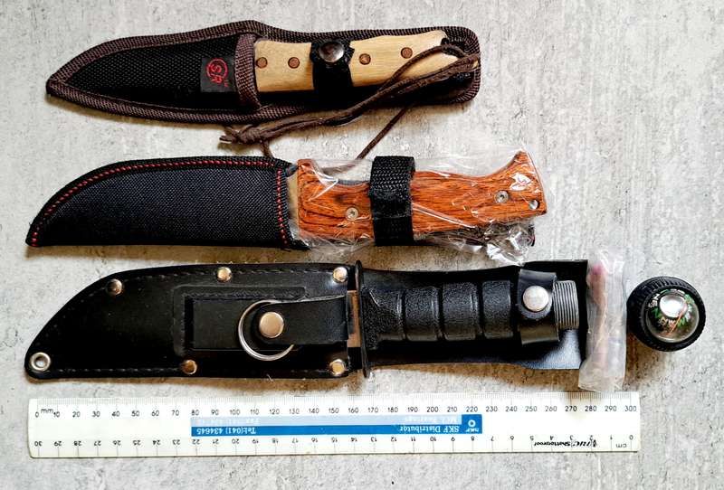 **3 KNIVES** - HUNTING FISHING  OUT-DOORS & **3-SHEATH** / **2 NEW**
