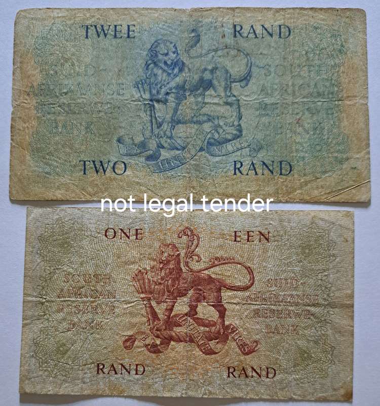 S.A. **ONE RAND** & **TWO RAND** BANK NOTES ** ( MH DE KOCK ).