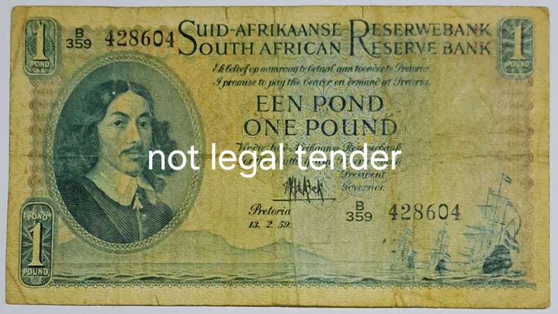 S.A. One Pound bank note B359 428604. --13.02.1959.--