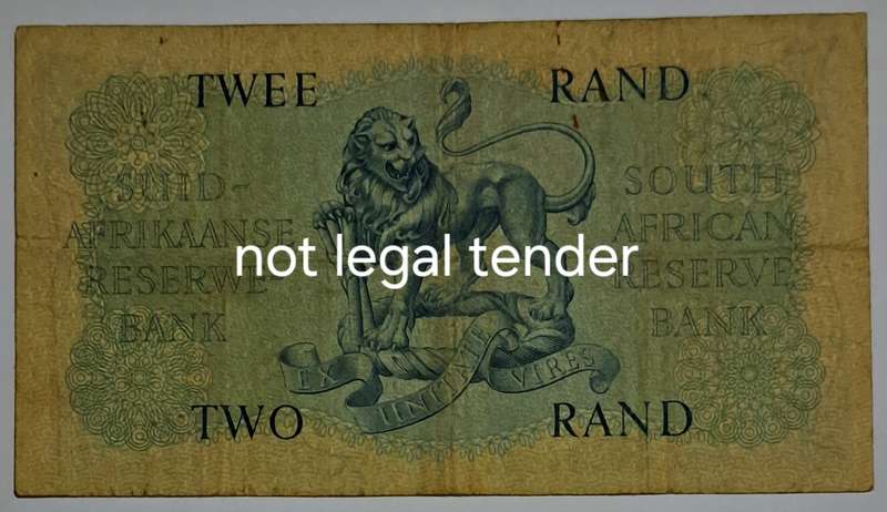 S.A. Two Rand bank note  B99 810046.