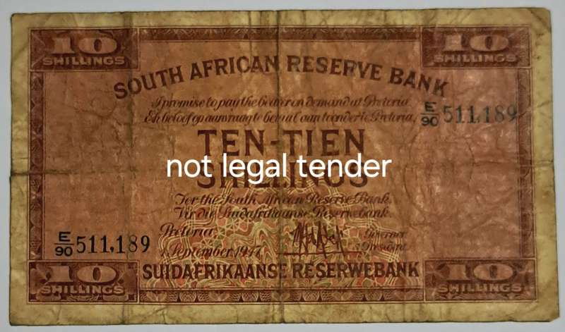 MH DE KOCK 10 Shilling 1947  1st issue bank note.