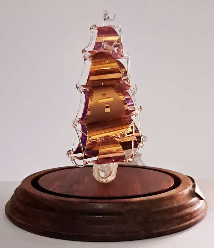 Vintage Tudor Prince Glass Galleon Ship in Dome Hand Blown Glass.