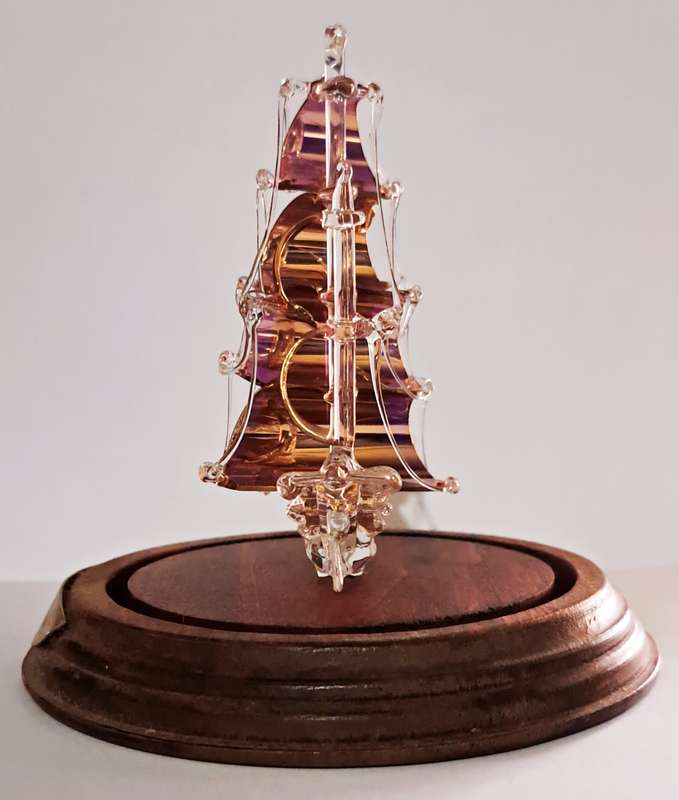 Vintage Tudor Prince Glass Galleon Ship in Dome Hand Blown Glass.