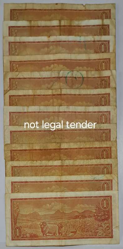 S.A.  12 One Rand bank notes  TW de Jongh.