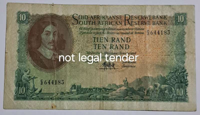 S.A.  Ten Rand Bank Note. -- MH de Koch. -- C2 644183.