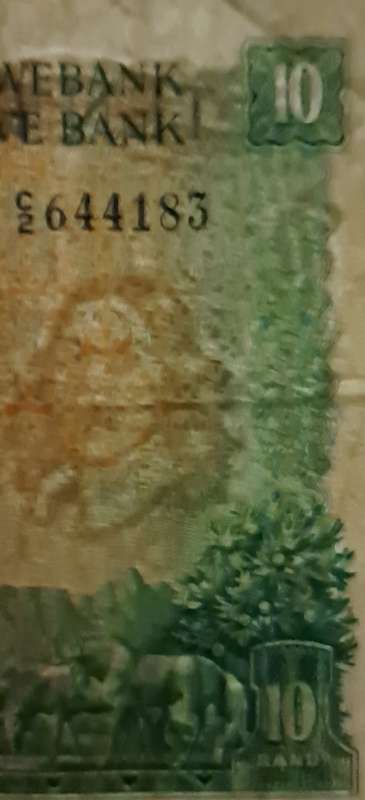 S.A.  Ten Rand Bank Note. -- MH de Koch. -- C2 644183.