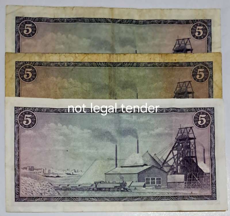 S.A. 3 Five Rand Bank Notes. - 2 TW de Jongh  & 1 G Rissik -