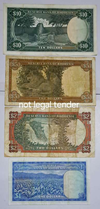 Bank of Rhodesia Full Set of Bank Notes --One Dollar-- To --Ten Dollars --4 Bank Notes--.