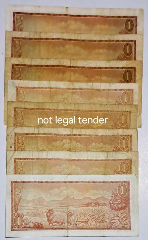 South Africa 8 One Rand Bank Notes. " TW de Jongh "
