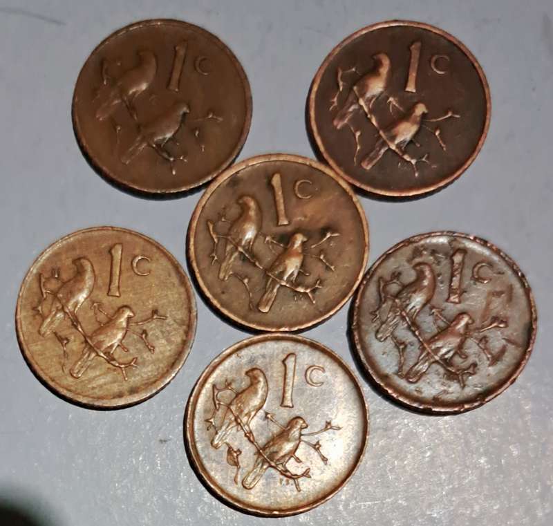"6" S.A. One Cent Coins - 1972 - 1978 - 1980 - 1981 - 1982 - 1989 -.