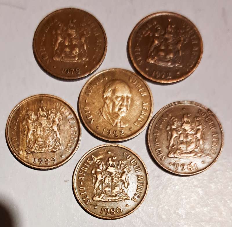 "6" S.A. One Cent Coins - 1972 - 1978 - 1980 - 1981 - 1982 - 1989 -.