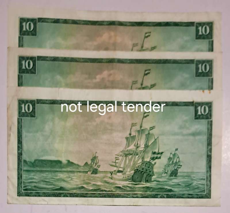 South Africa 3 Ten Rand Bank Notes " TW de Jongh " Scarce Notes "