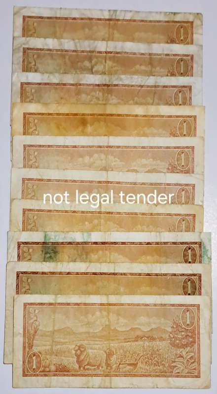 South Africa 10 One Rand Bank Notes. " TW de Jongh "