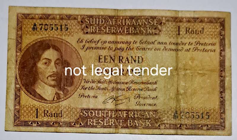 S.A. One Rand Bank Note "A81 705515" G Rissik "