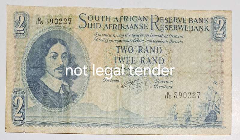 South Africa Two Rand Bank Note "G Rissik" B118 390227 "