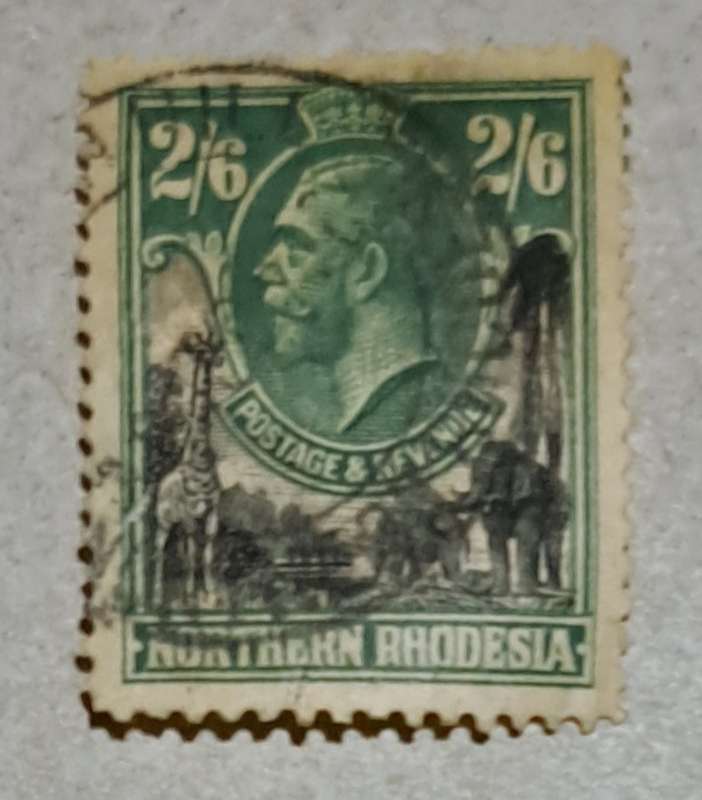 NORTHERN RHODESIA 1925 KGV 2/6'- SHILLINGS STAMP BLACK & GREEN HIGH VALUES .**3**.