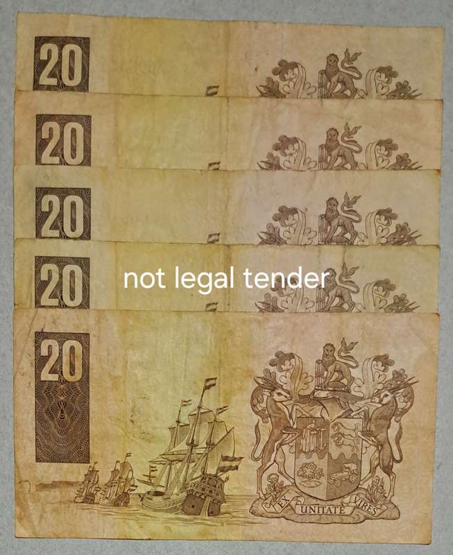 5 South Africa Twenty Rand Bank Notes " GPC de Kock & Stals "