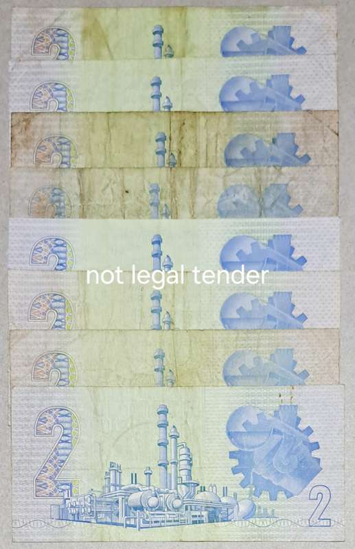 South Africa 8 Two Rand Bank Notes " de Kock & de Jongh & Stals"