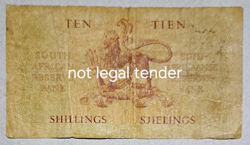 Union of South Africa Ten Shillings Bank Notes "MH de Koch " A163 558148 " / 07-10-1958/ "