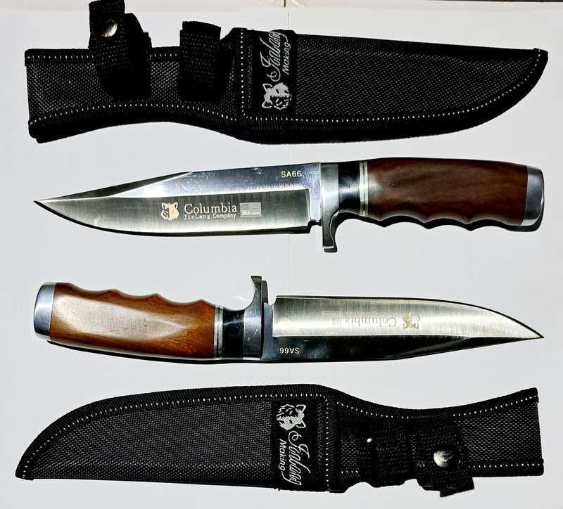 2 Columbia Hunting Knives Stainless Steel Outdoors & Sheath 28cm "SA 66 " New " A "