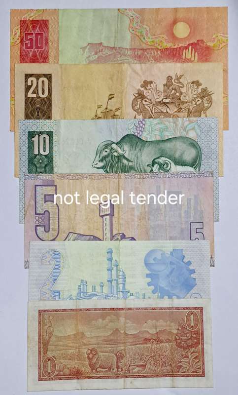South Africa Set of 6 Bank Notes  " R50  to R1 "  Set 017 A "