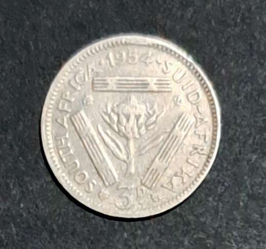 S.A. 1954 "3D" Threepence Silver coin.  " 361"