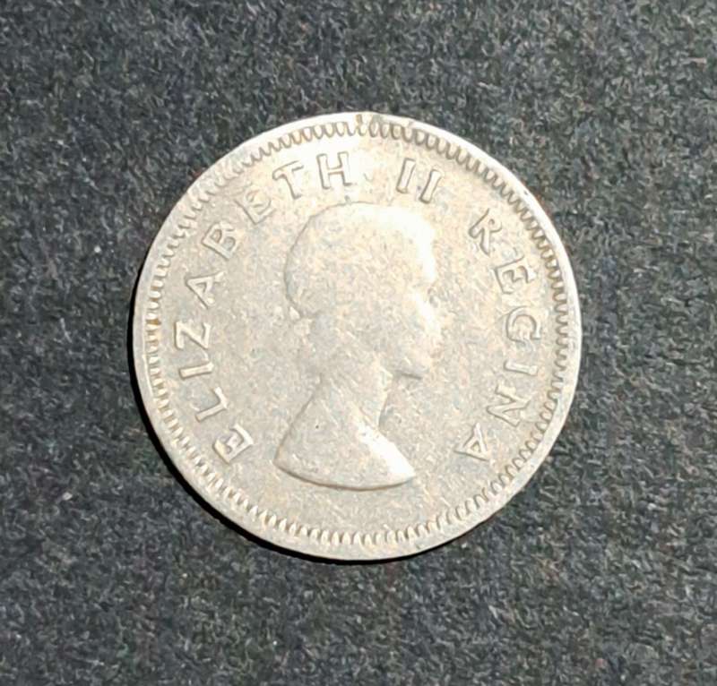 S.A. 1954 "3D" Threepence Silver coin.  " 361"