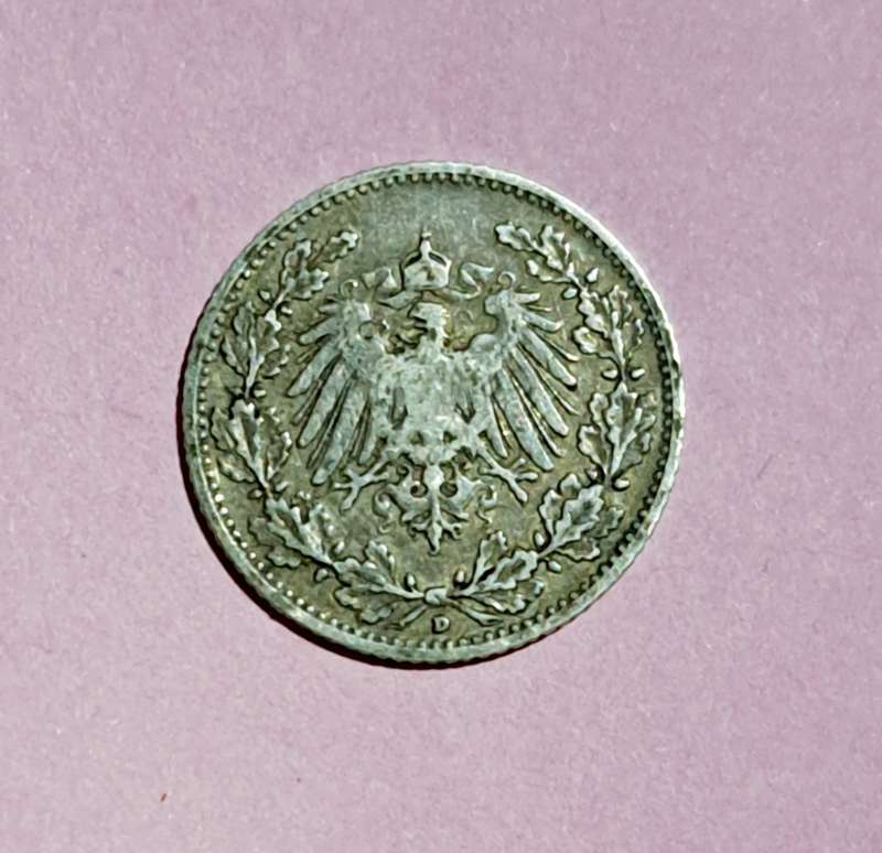 Imperial Germany: Silver Half Mark of "1905 D "90%  Silver "