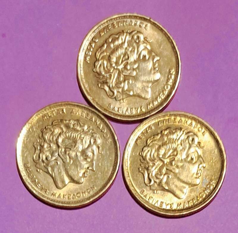 100 Drachmes Greece Set of 3 Coins - 1990 - 1992 - 1994 .  "UNC" New"