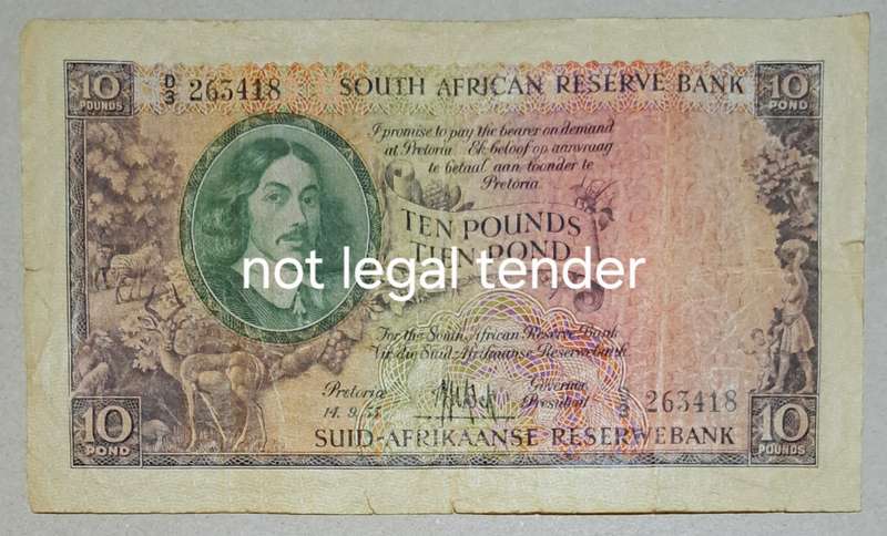 Union of South Africa Ten Pounds Bank Note " MH de Koch " D3 263418 "