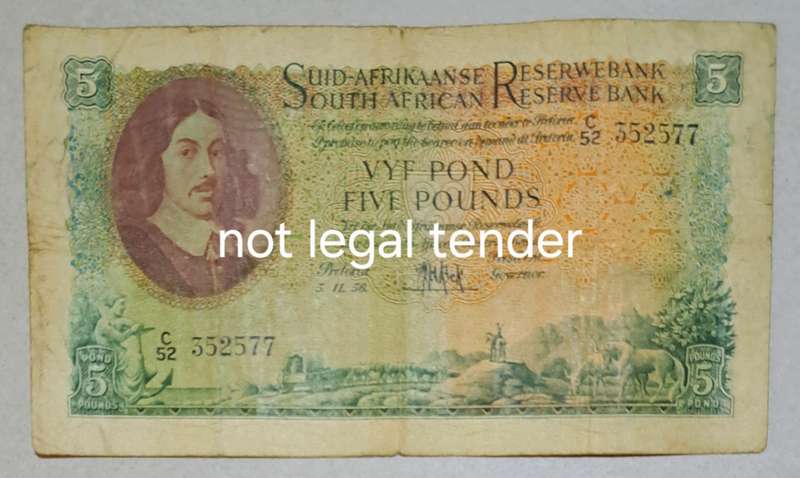 Union of South Africa Five Pounds Bank Note. " MH de Koch "