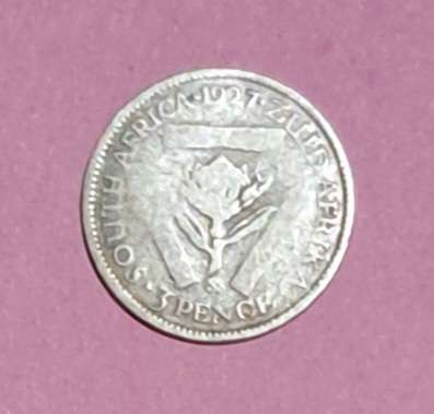 " 1927 " Union Silver 3D Threepence coin. "Rare Date " 80%Silver "
