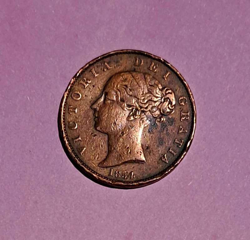 " 1854 " United Kingdom Queen Victoria " K# 739 " Antique Penny coin." High Value "