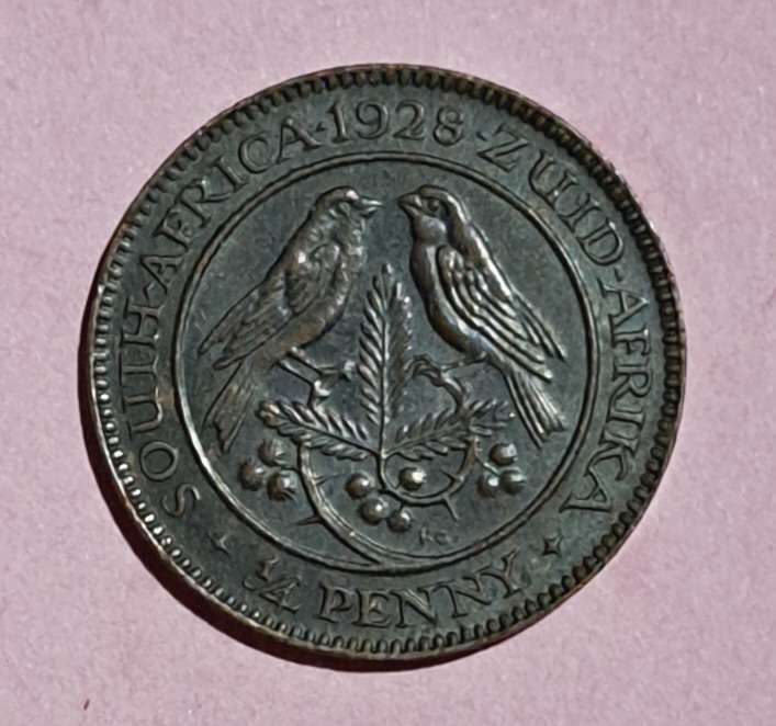 " 1928" Farthing Union of South Africa  "( Zuid-Africa ) " Scarce " Dark Black / Brown Coin."High Gr