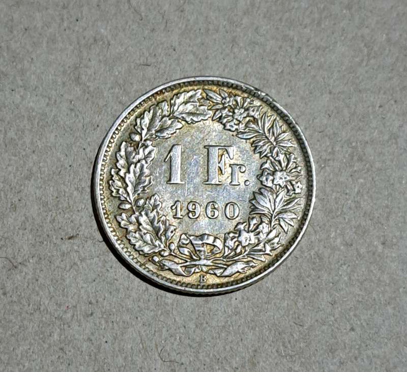 Switzerland : Silver One Frank " 1960 " Silver coin "