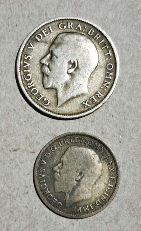 Great Britain : King George V Silver 3d & 6d coins  "1922" Silver coins "