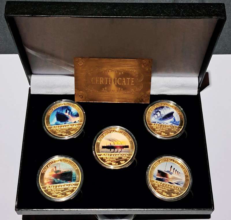 24K Gold RMS Titanic 5 Designs Coins with Certificate.