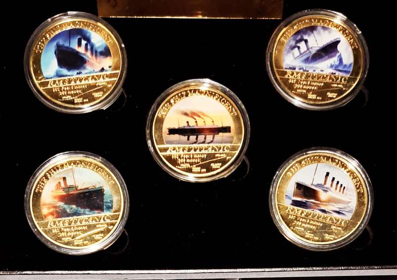 24K Gold RMS Titanic 5 Designs Coins with Certificate.