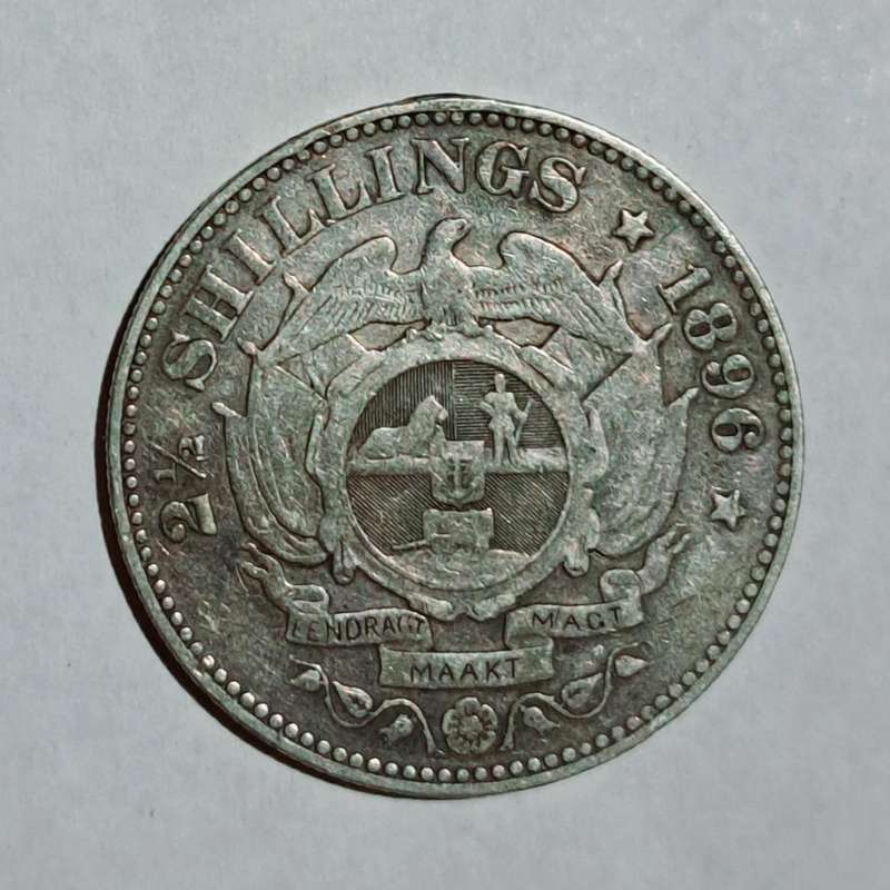 1896 ZAR 2 1/2 Shilling Silver Half Crown "  .925 Silver "