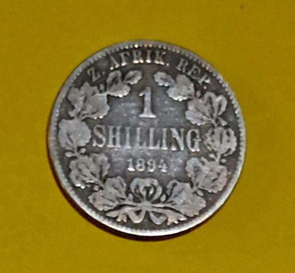 1894 ZAR One Shilling Silver Coin.  .925 Silver.